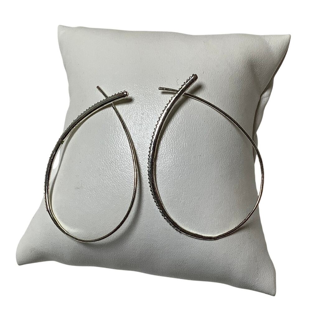 Stella & Dot Silver Tone Pave Crystal Threader Hoop Earrings Minimalist C32-40